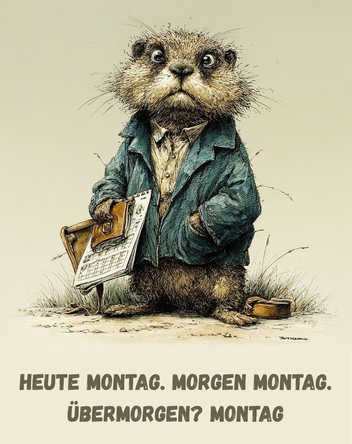 Kühlschrankmagnet Biber: Heute Montag. Morgen Montag. Übermorgen? Montag (Nr. 163)