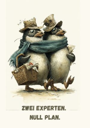 Kühlschrankmagnet Pinguin: Zwei Experten. Null Plan. (Nr. 166)