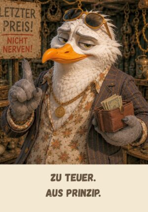 Kühlschrankmagnet Krawallori Schlitzohr Schorsch: Zu teuer. Aus Prinzip. (Nr. 034)
