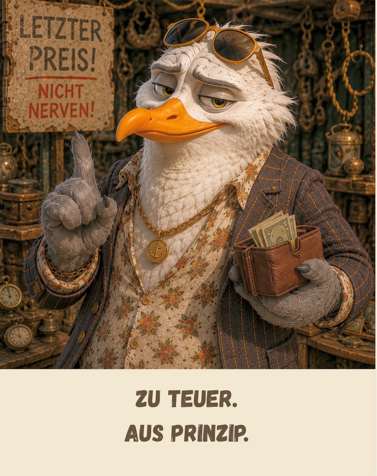 Kühlschrankmagnet Krawallori Schlitzohr Schorsch: Zu teuer. Aus Prinzip. (Nr. 034)