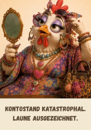 Kühlschrankmagnet Krawallori Kiki Konfetti: Kontostand katastrophal. Laune ausgezeichnet. (Nr. 044)