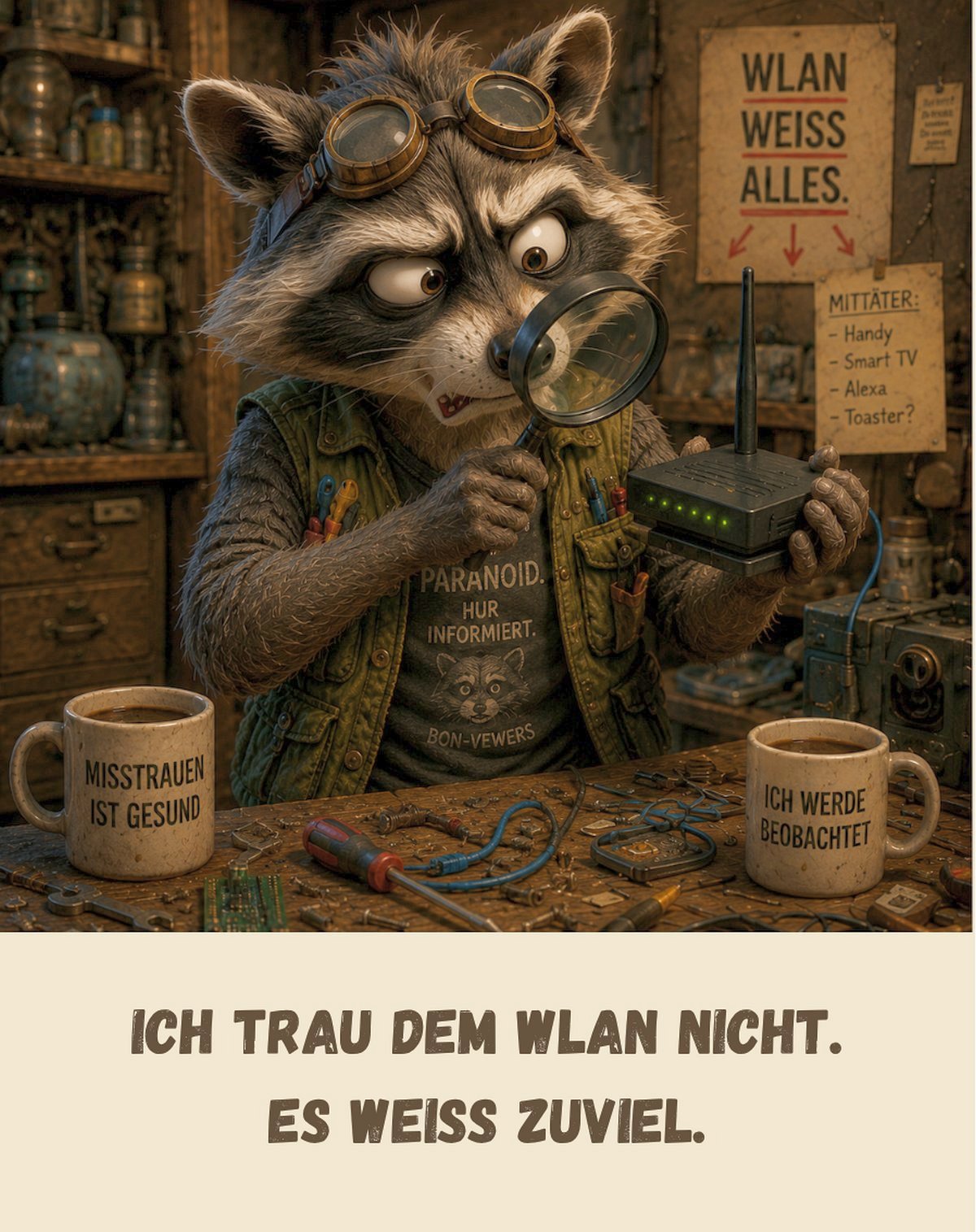 Kühlschrankmagnet Krawallori Offline Otto: Ich trau dem WLAN nicht. Es weiß zuviel. (Nr. 060)