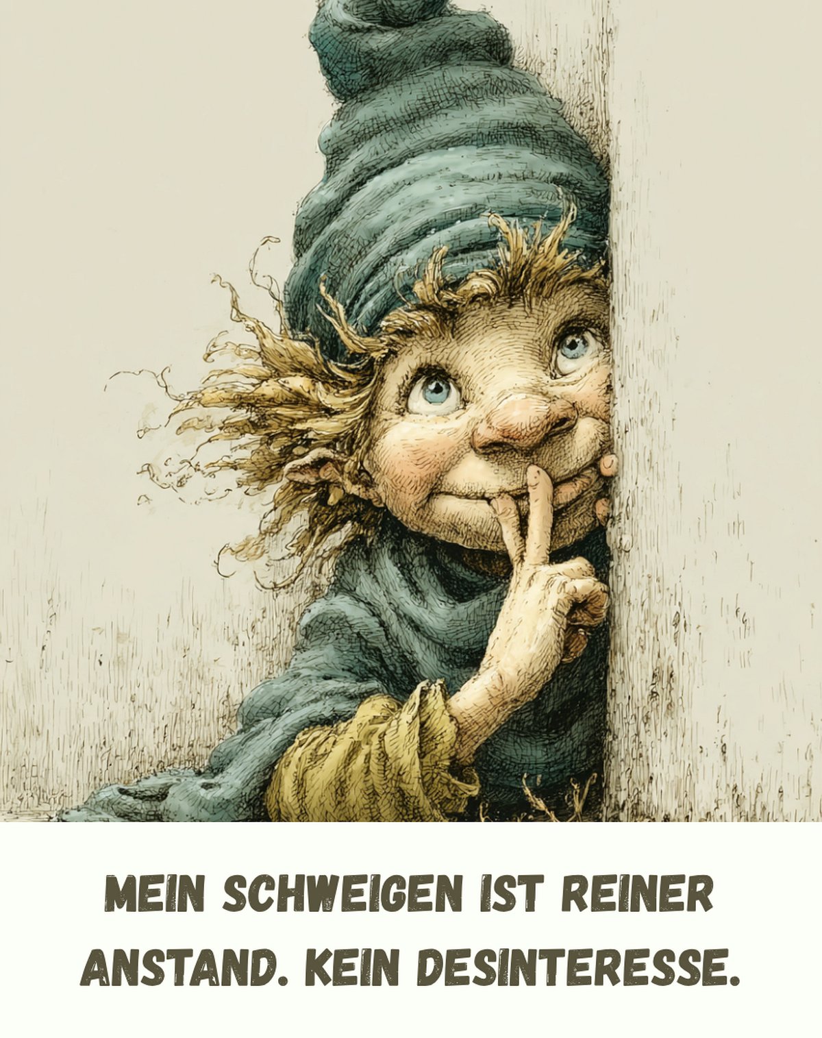 Kühlschrankmagnet Wichtel: Mein Schweigen ist reiner Anstand. Kein Desinteresse. (Nr. 129)