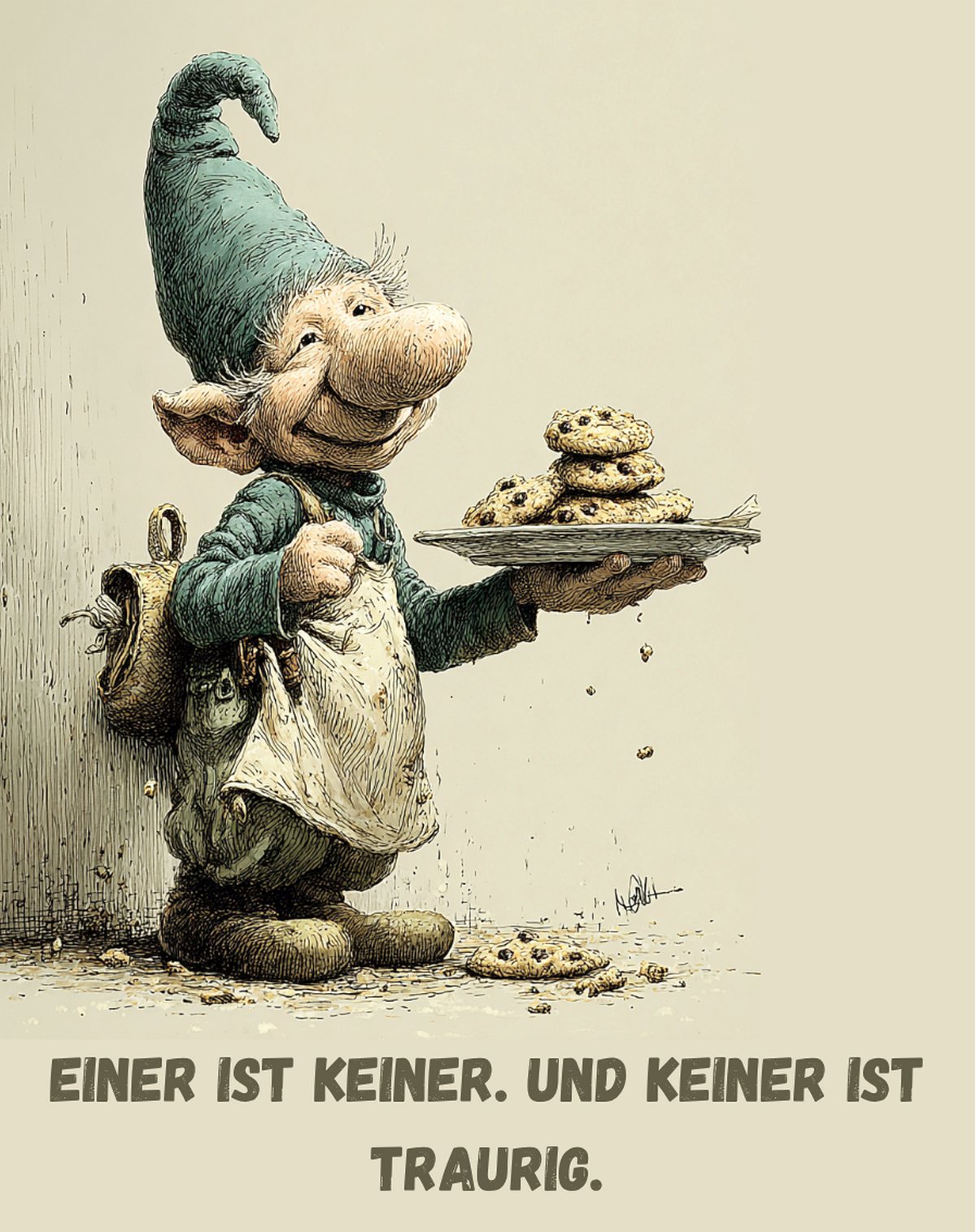 Kühlschrankmagnet Wichtel: Einer ist keiner. Und keiner ist traurig. (Nr. 130)
