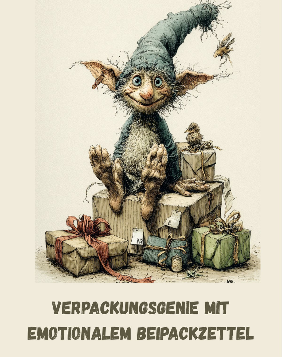 Kühlschrankmagnet Wichtel: Verpackungsgenie mit emotionalem Beipackzettel (Nr. 133)