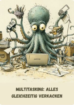 Postkarte Krake: Multitasking: Alles gleichzeitig Verkacken (Nr. 007)