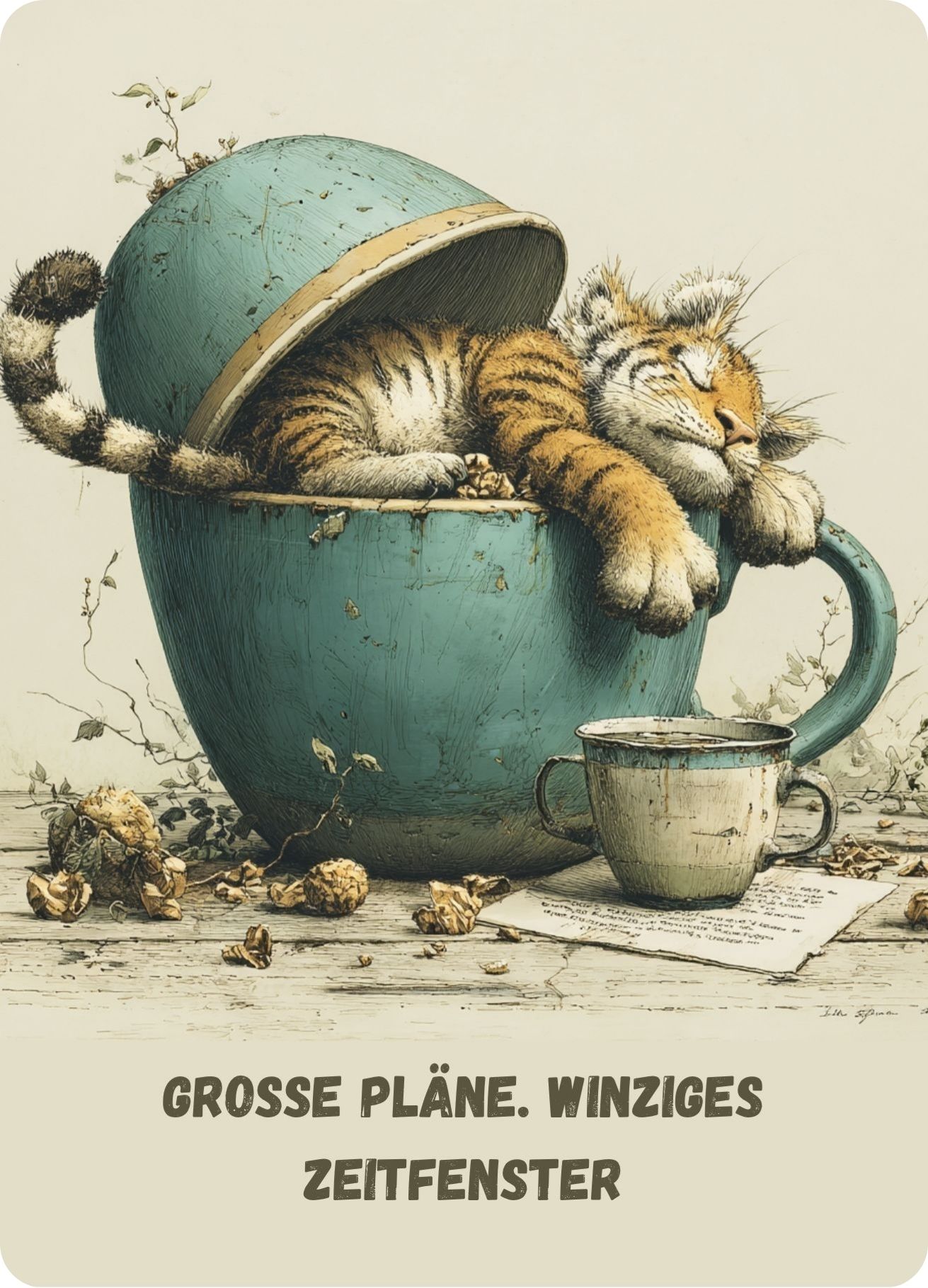 Postkarte Tiger: Große Pläne. Winziges Zeitfenster (Nr. 009)