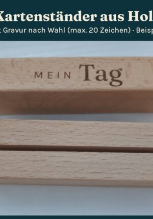 Kartenständer aus Holz – für Orakelkarten, Postkarten und Adventskalender, Gravur nach Wahl