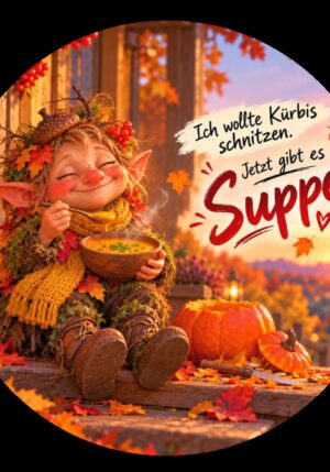 Runder Kühlschrankmagnet Die Eigentlichs: Ich wollte Kürbis schnitzen. Jetzt gibt es Suppe. (Nr. 282)