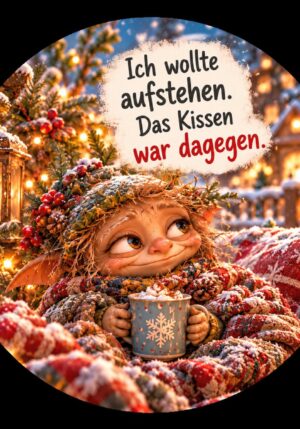 Runder Kühlschrankmagnet Die Eigentlichs: Ich wollte aufstehen. Das Kissen war dagegen. (Nr. 283)