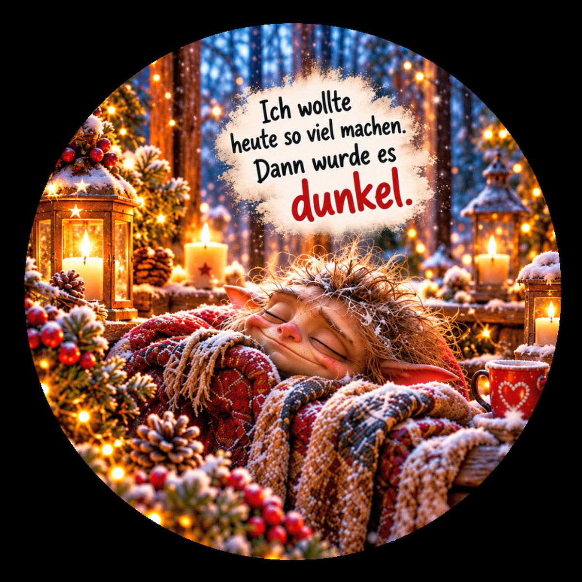 Runder Kühlschrankmagnet Die Eigentlichs: Ich wollte heute so viel machen. Dann wurde es dunkel. (Nr. 284)