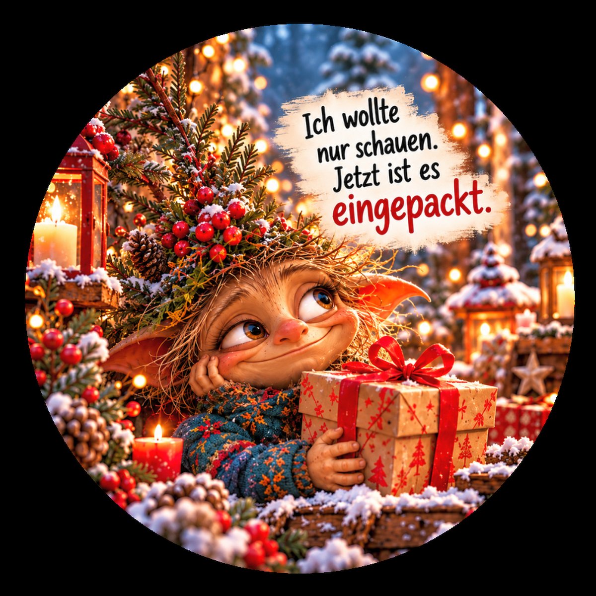 Runder Kühlschrankmagnet Die Eigentlichs: Ich wollte nur schauen. Jetzt ist es eingepackt. (Nr. 286)