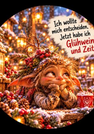 Runder Kühlschrankmagnet Die Eigentlichs: Ich wollte mich entscheiden. Jetzt hab ich Glühwein und Zeit. (Nr. 287)