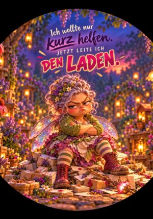 Runder Kühlschrankmagnet Die Eigentlichs: Ich wollte nur kurz helfen. Jetzt leite ich den Laden. (Nr. 288)