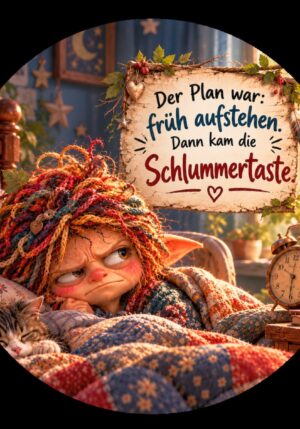 Runder Kühlschrankmagnet Die Eigentlichs: Der Plan war: früh aufstehen. Dann kam die Schlummertaste. (Nr. 289)