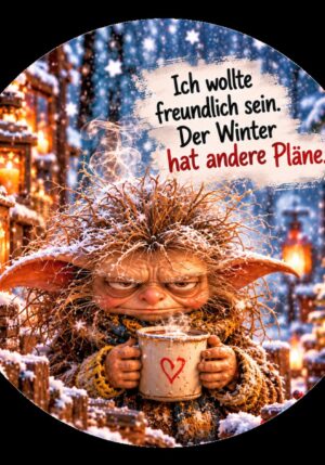 Runder Kühlschrankmagnet Die Eigentlichs: Ich wollte freundlich sein. Der Winter hat andere Pläne. (Nr. 291)