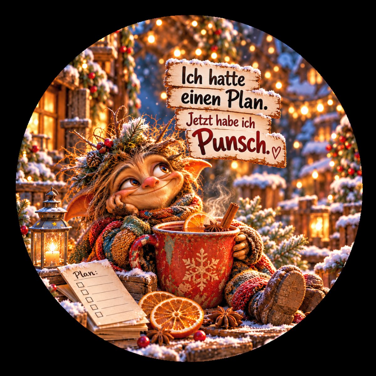 Runder Kühlschrankmagnet Die Eigentlichs: Ich hatte einen Plan. Jetzt habe ich Punsch. (Nr. 292)