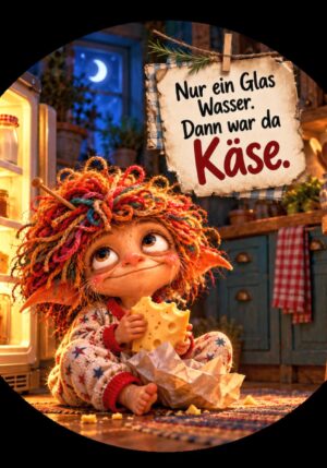 Runder Kühlschrankmagnet Die Eigentlichs: Nur ein Glas Wasser. Dann war da Käse. (Nr. 296)