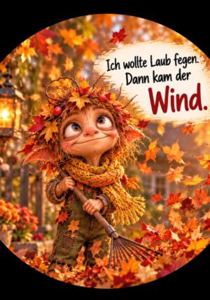 Runder Kühlschrankmagnet Die Eigentlichs: Ich wollte Laub fegen. Dann kam der Wind. (Nr. 299)