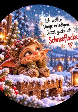 Runder Kühlschrankmagnet Die Eigentlichs: Ich wollte Dinge erledigen. Jetzt gucke ich Schneeflocken. (Nr. 301)