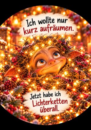 Runder Kühlschrankmagnet Die Eigentlichs: Ich wollte nur kurz aufräumen. Jetzt habe ich Lichterketten überall. (Nr. 302)