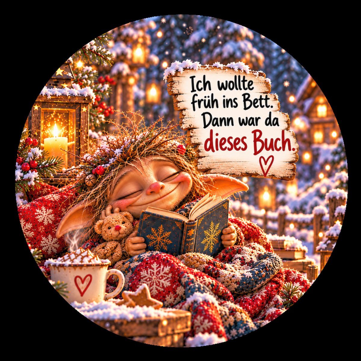 Runder Kühlschrankmagnet Die Eigentlichs: Ich wollte früh ins Bett. Dann war da dieses Buch. (Nr. 304)