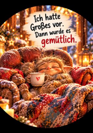 Runder Kühlschrankmagnet Die Eigentlichs: Ich hatte Großes vor. Dann wurde es gemütlich. (Nr. 305)