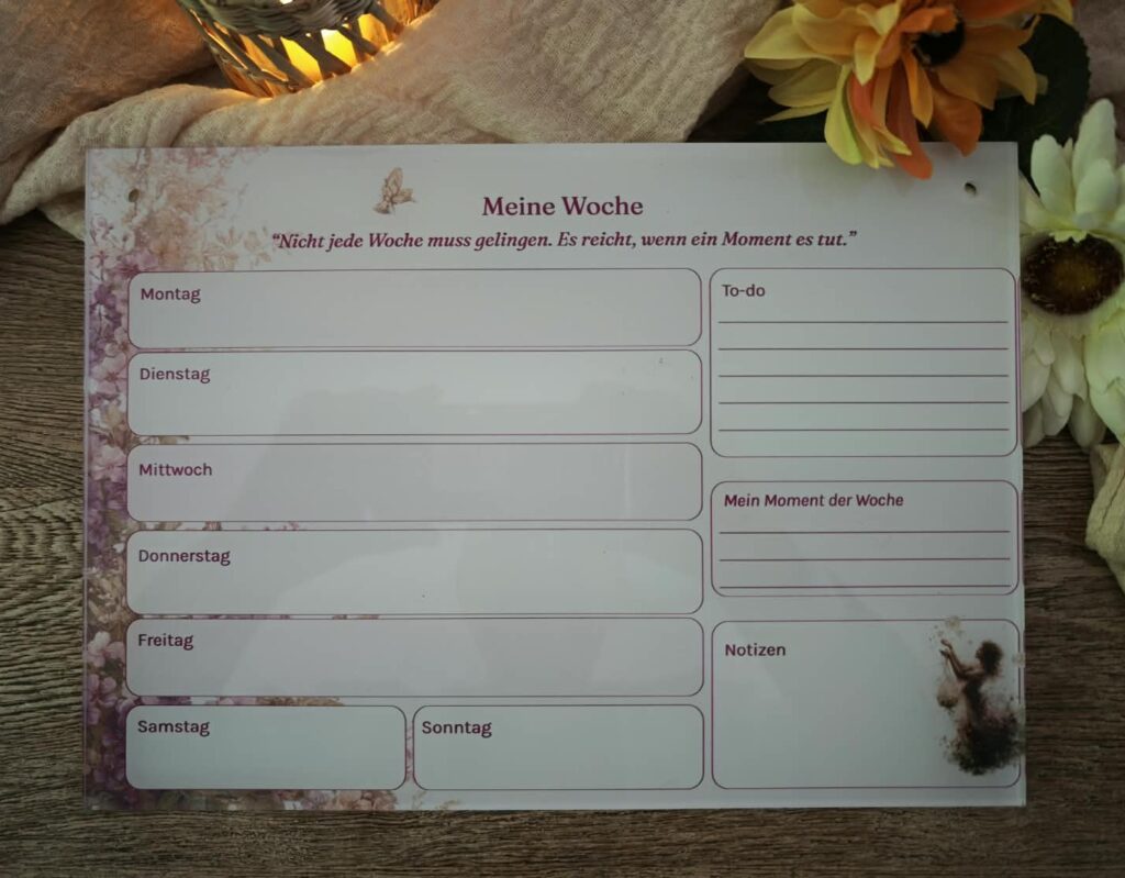 Wochenplaner Acryl A4 Meine Woche mit Seelenwesen zwischen Blüten