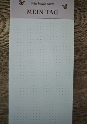 Notizblock DIN lang Mein Tag mit Punktraster und Schmetterlingen