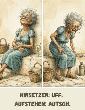 Hinsetzen: Uff. Aufstehen: Autsch.